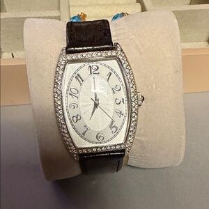 Silver and Black Watch with Crystal Accents